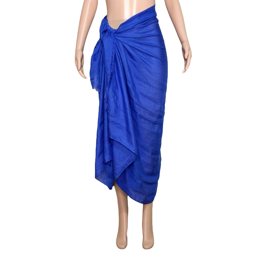 MONDAY SWIMWEAR St. Tropez Linen-Blend Sarong, Cobalt, OS - Picture 6 of 10